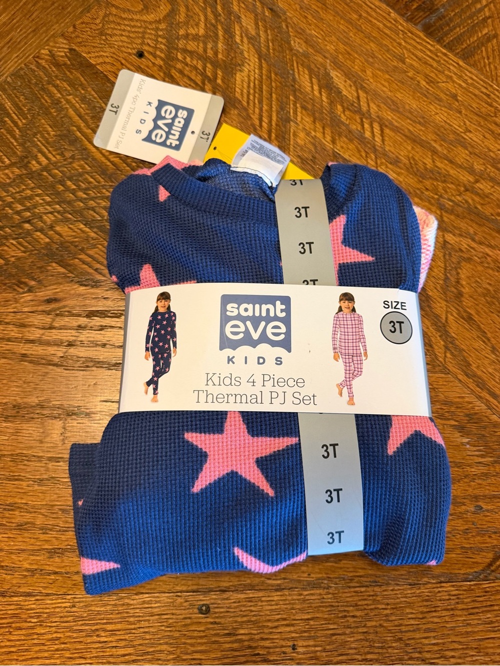 saint  Eve Kids 4-Piece Thermal PJ Set - Navy with Pink Stars (3T) 2 sets of pjs